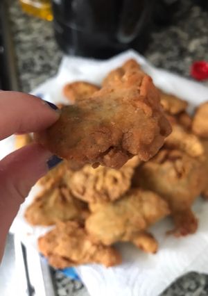 Una foto de “Pollo frito” vegano hecho de setas