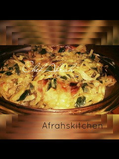 A picture of Chicken with cabbage sauce.