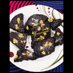 Microwave fudgy chocolate walnut brownies A picture of Microwave fudgy chocolate walnut brownies.