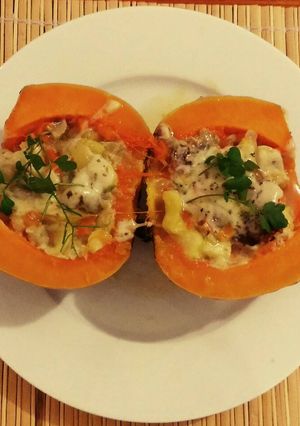 Una foto de Calabaza rellena de hongos