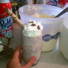 A picture of ice cream chocolate smoothie.