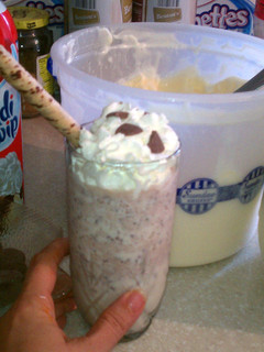 A picture of ice cream chocolate smoothie.