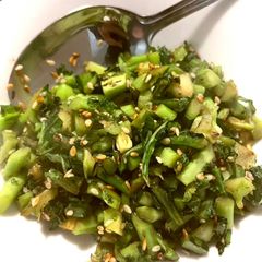 A picture of Stir-fried kale stalks in Japanese style.