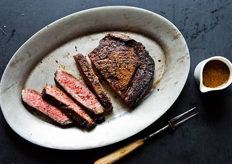 Recipe of Award-winning Cowboy Rubbed Rib Eye with Chocolate Stout Pan Sauce