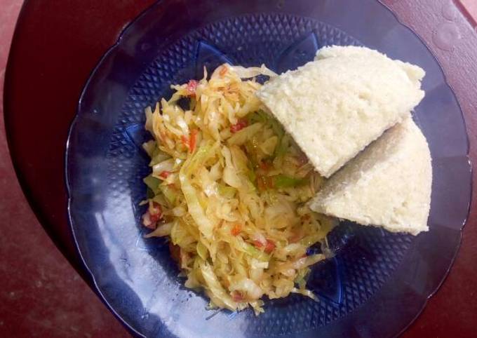 Fried cabbage and ugali