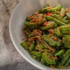 A picture of Bitter Gourd Green Beans in Salted Shrimp Stir Fry.
