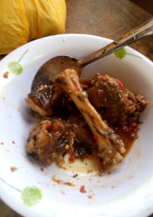 A picture of My goat head and leg pepper soup.