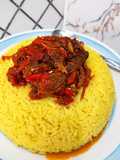 Turmeric Rice with Beef and Fish Stew