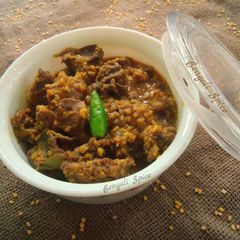 A picture of Bengali Traditional "Daal khasi"/ Muttun with Moong Lenti.
