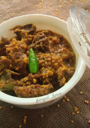 A picture of Bengali Traditional "Daal khasi"/ Muttun with Moong Lenti.