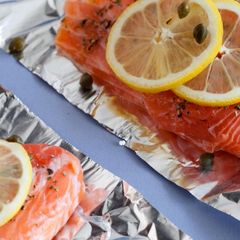 A picture of Salmon with Lemon, Capers, and Rosemary.