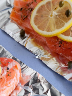 A picture of Salmon with Lemon, Capers, and Rosemary.