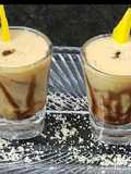 Mango milkshake shots with chocolate syrup