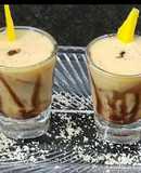 Mango milkshake shots with chocolate syrup