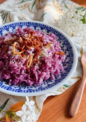 Hình của món 🌱 Xôi Lá Cẩm Muối Mè Hành Phi.