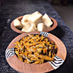 A picture of Ugba with Boiled Yam (oil bean).