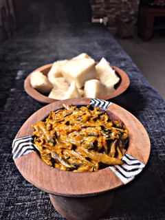 A picture of Ugba with Boiled Yam (oil bean).