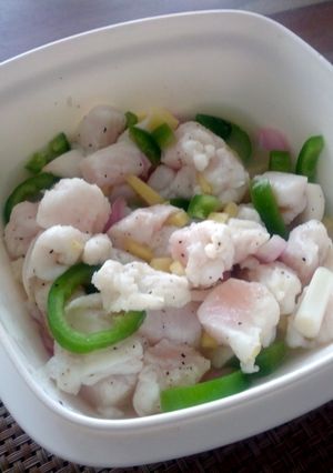 A picture of kinilaw (fish cooked in vinegar).