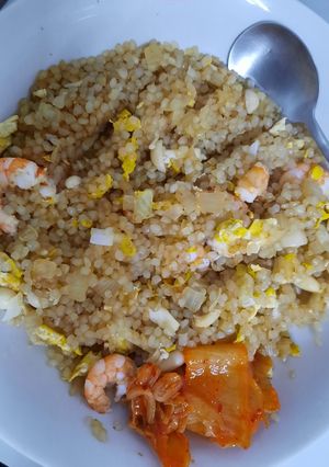 蝦仁菇菇蛋炒蒟蒻米 的食譜成品照片