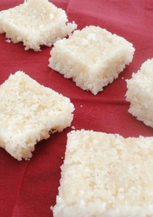 A picture of Coconut Burfi - a microwave recipe.