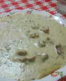 Puré a la crema de verdeo con mollejitas