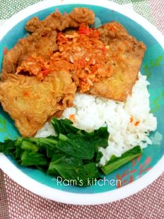 Foto resep 40. Rice Bowl Telur Dadar Crispy Geprek