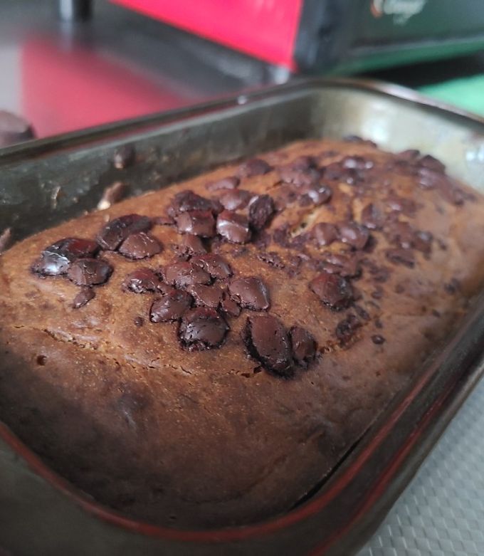 Una foto de Budín de banana con chocolate sin TACC, sin huevo, sin leche