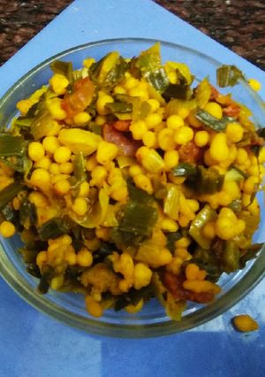A picture of Spring onion and boondi ki sabji.