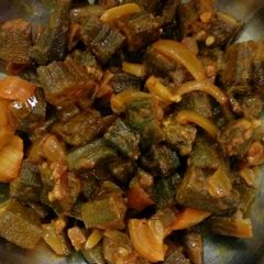 A picture of Okra with onion veg.