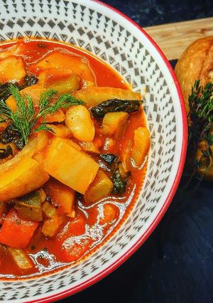 A picture of Vegan Spanish Style Potato, Butternut Squash & Butterbean stew.