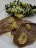 Iscas com esmagada de Batata e Espinafres