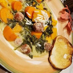 Autumn Sweet Potato Chowder with Kale and Sausage A picture of Autumn Sweet Potato Chowder with Kale and Sausage.