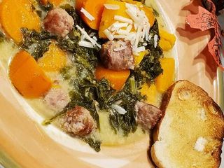 Autumn Sweet Potato Chowder with Kale and Sausage