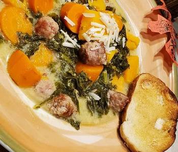 Popular Cuisine Autumn Sweet Potato Chowder with Kale and Sausage Savory Delicious