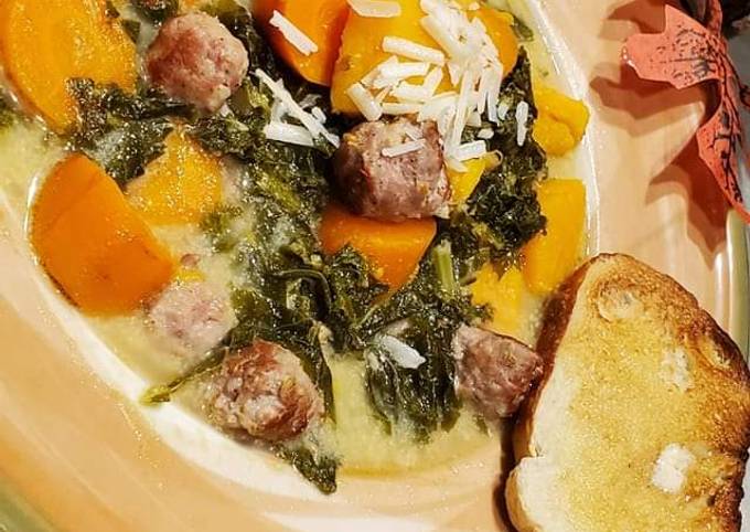 Autumn Sweet Potato Chowder with Kale and Sausage