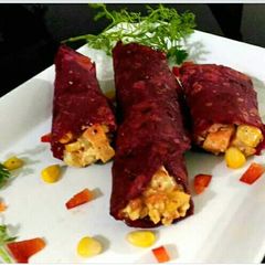 A picture of Beetroot roti roll.