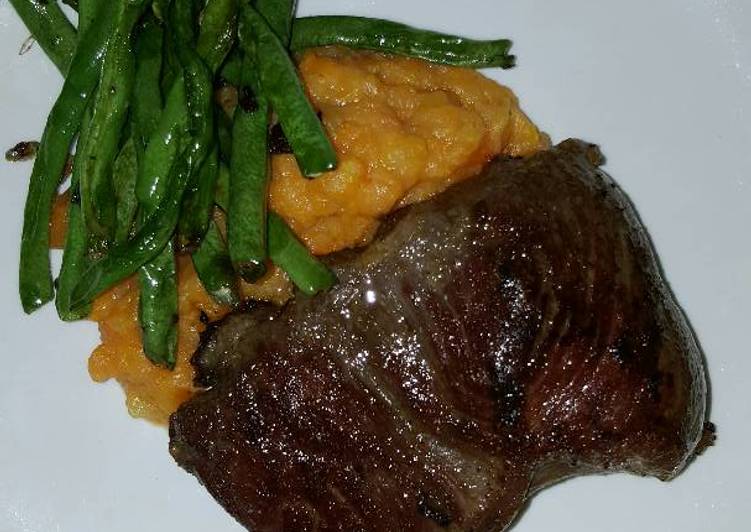 Recipe of Award-winning Rib Eye Steak with Potato-Carrot Mash