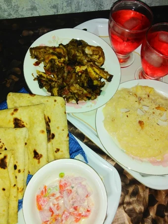 Simple Way Prepare Recipe Chicken karaily and sheer khurma with rooti salad and drink that is So Delicious, Tasty}
