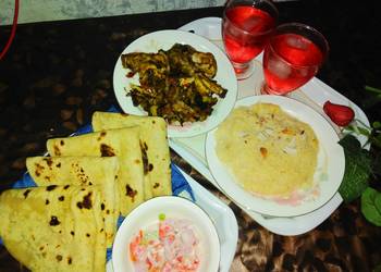 Easy Make Recipe Chicken karaily and sheer khurma with rooti salad and drink Delicious