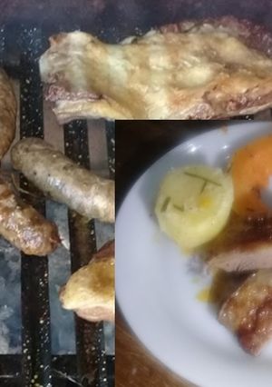 Una foto de Asado y vegetales a la parrilla