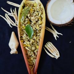 A picture of Vazhaipoo (banana blossom) poriyal.