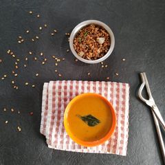 Hurali bassaru/horse gram sambar A picture of Hurali bassaru/horse gram sambar.