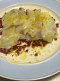 Carpaccio di baccalà dissalato con scorza di limone e pepe rosa