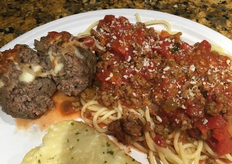 Easiest Way to Prepare Super Quick Homemade Scratch Spaghetti and Cheese Stuffed Meatballs