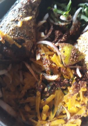 A picture of Abacha with fish.