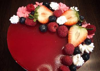Easiest Way to Cook Tasty No Bake Cheesecake Strawberries Raspberries Mirror Glaze