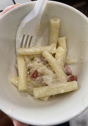 Hình của món Nui kiểu carbonara (vị giống pizza).