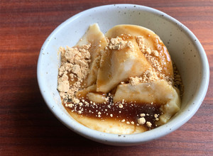 A picture of Corn Starch Soy Milk Jelly with Muscovado Syrup.