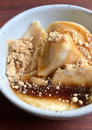 A picture of Corn Starch Soy Milk Jelly with Muscovado Syrup.