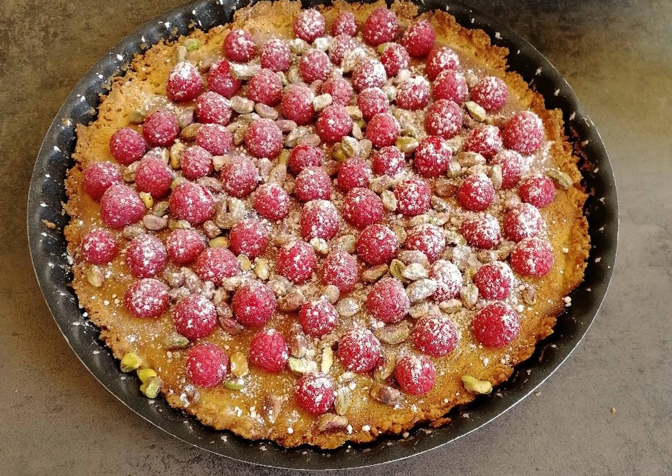 Tarte framboise et pistaches